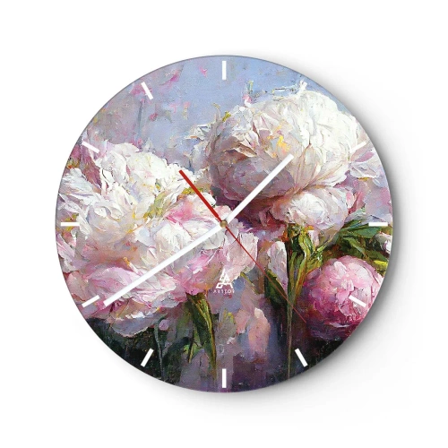 Reloj de pared - Reloj de vidrio - Un ramo de flores blancas y rosas sobre un fondo azul. - 30x30cm - Un ramo rebosante de vida - Decoración de pared moderna para salón, cocina y dormitorio ARTTOR