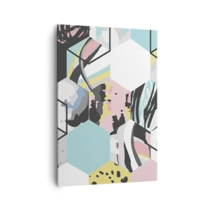 Cuadro sobre lienzo - Impresión de Imagen - Patrón hexagonal geométrico con detalles abstractos coloridos - 70x100cm - Hexágonos y cubos en seis colores - Decoración de pared moderna para salón y dormitorio ARTTOR