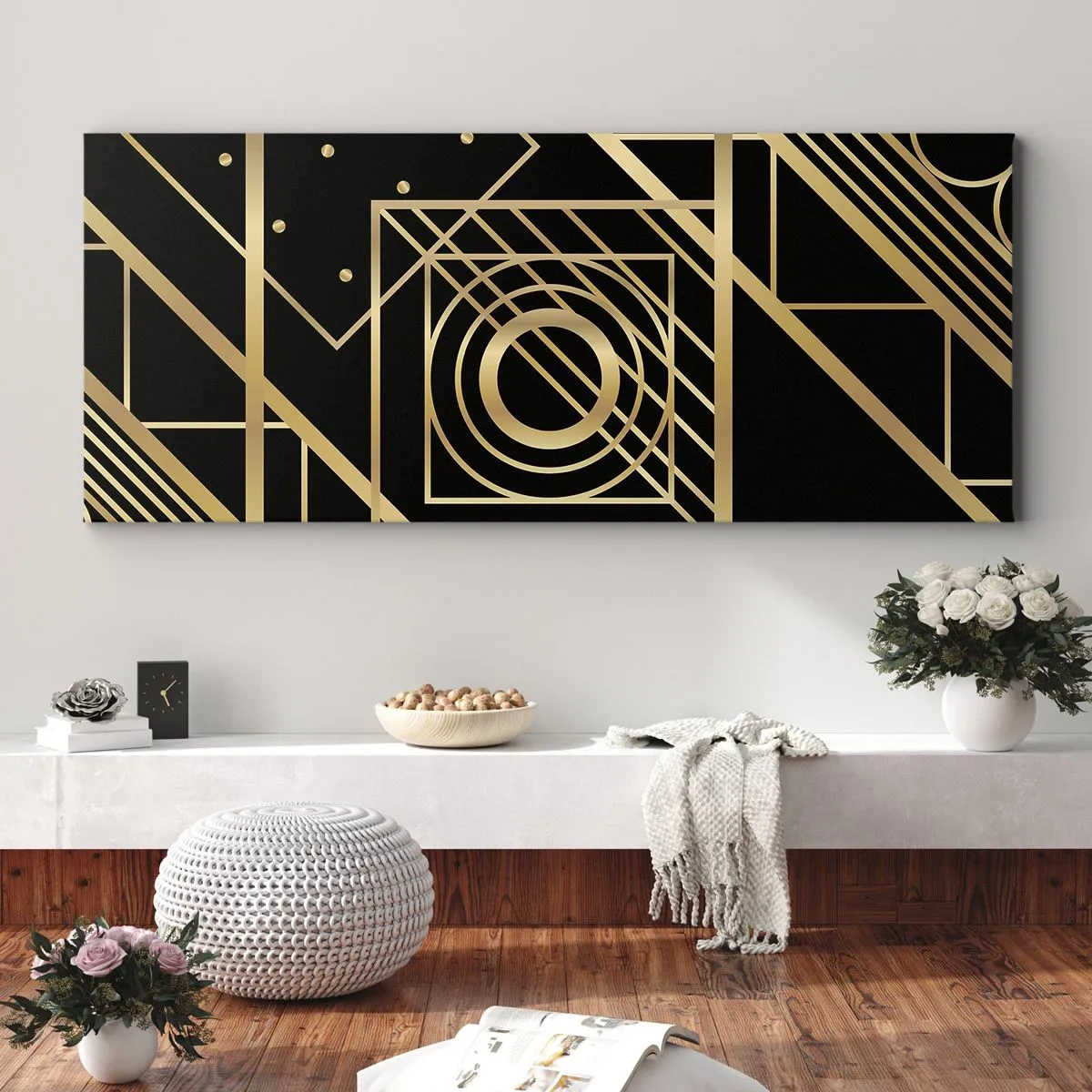 Cuadro sobre lienzo - Impresión de Imagen - Geometría dorada - 90x30 cm