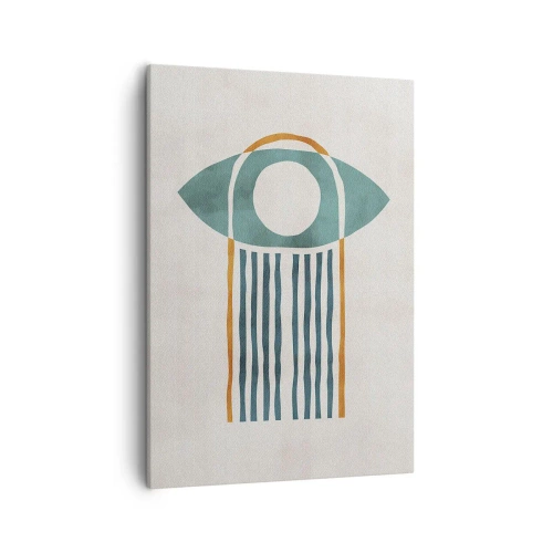 Cuadro sobre lienzo - Impresión de Imagen - Patrón geométrico en tonos verdes y naranjas. - 50x70cm - Signos y rituales - Decoración de pared moderna para salón y dormitorio ARTTOR