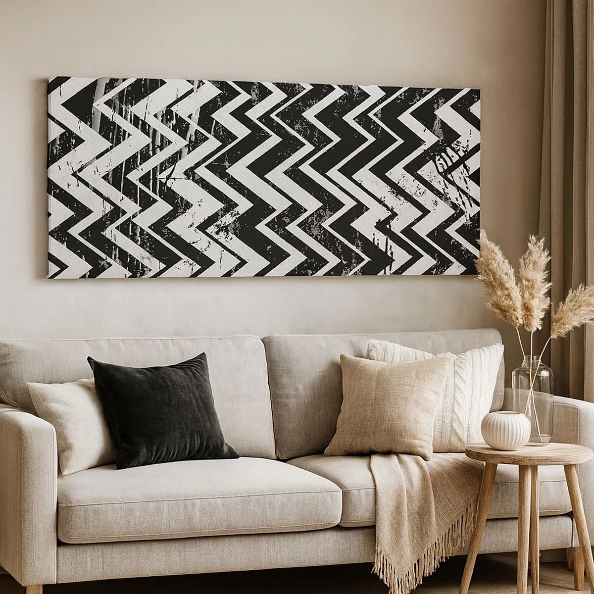 Cuadro sobre lienzo - Impresión de Imagen - Zig-blanco, zag-negro - 100x40 cm
