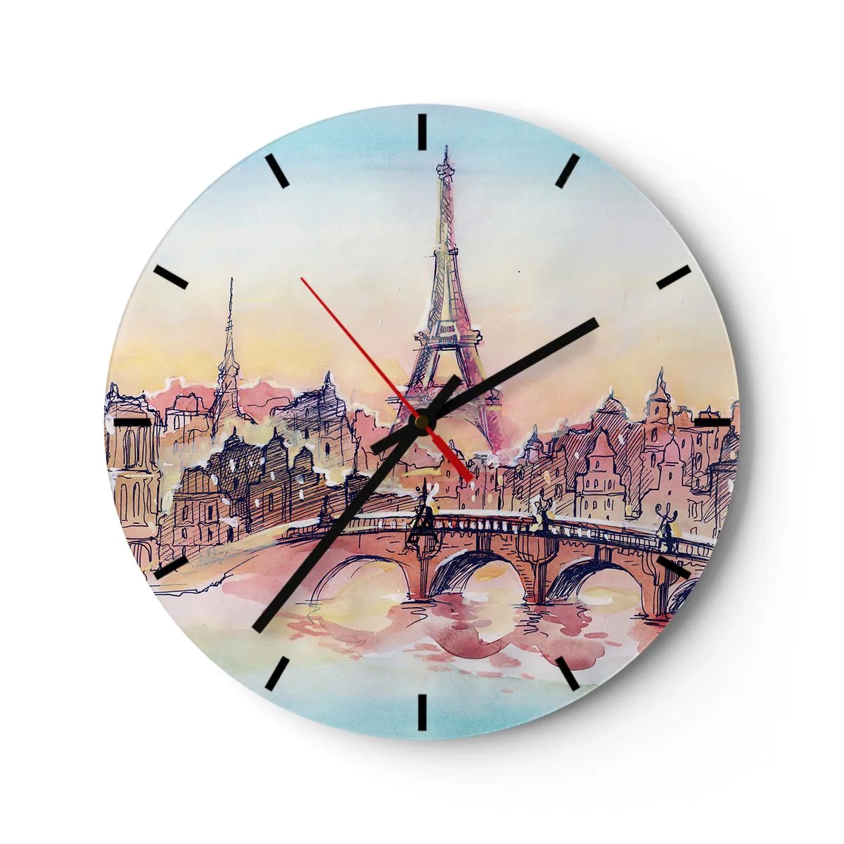 Reloj de pared - Reloj de vidrio - Vista de la Torre Eiffel al atardecer - 30x30cm - Única en el mundo - Decoración de pared moderna para salón, cocina y dormitorio ARTTOR