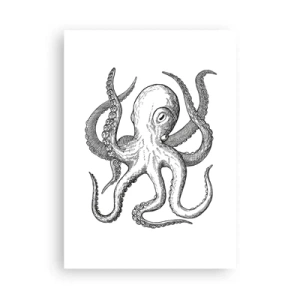 Póster - Ilustración vintage de pulpo en blanco y negro - 50x70cm - Bailando con olas - Decoración de pared moderna para salón y dormitorio ARTTOR