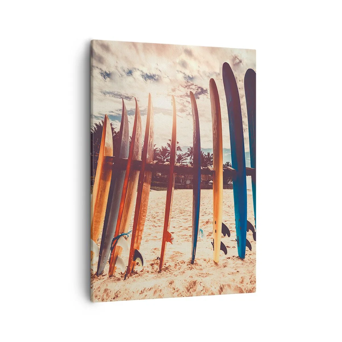 Cuadro sobre lienzo - Impresión de Imagen - Tablas de surf en la playa al atardecer - 50x70cm - Buenas noches, hasta mañana - Decoración de pared moderna para salón y dormitorio ARTTOR