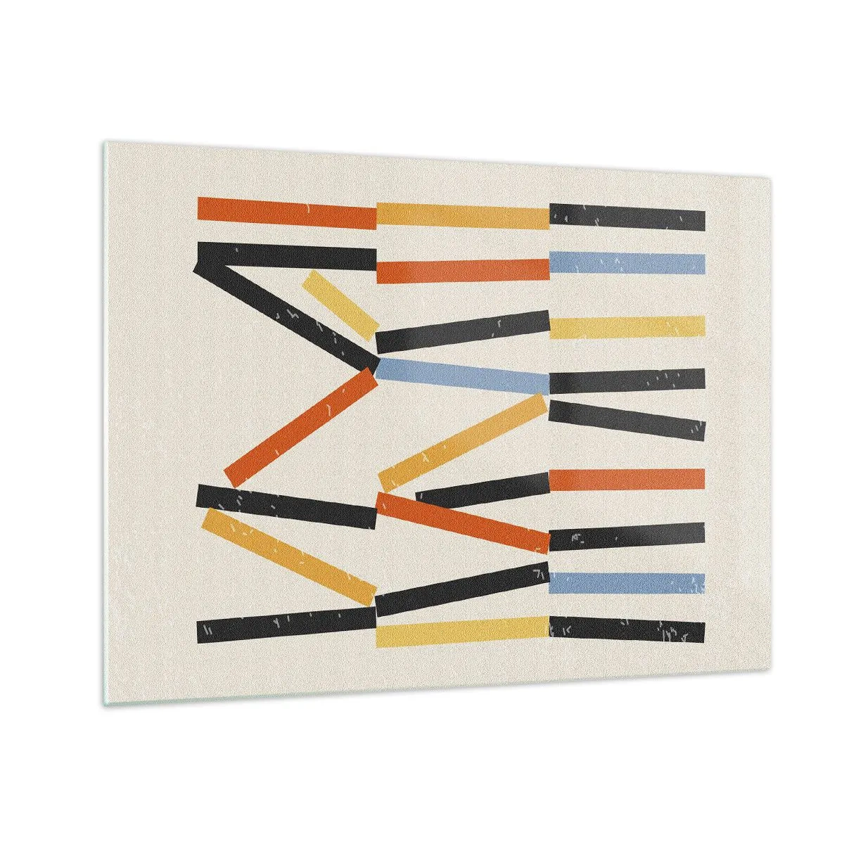 Cuadro sobre vidrio - Impresiones sobre Vidrio - Abstracción colorida de rayas horizontales y diagonales sobre un fondo claro. - 70x50cm - Composición horizontal - Decoración de pared moderna para salón y dormitorio ARTTOR