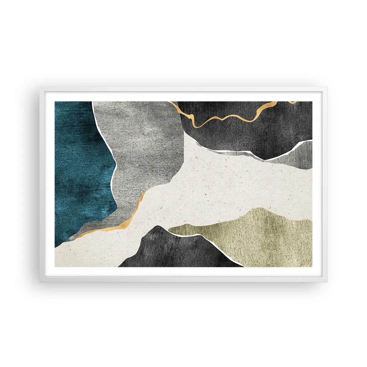 Póster en marco blanco - Composición en mosaico con una hebra de oro - 91x61 cm