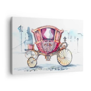 Cuadro sobre lienzo - Impresión de Imagen - Una elegante ilustración de un carruaje antiguo en colores pastel. - 70x50cm - ¿A la boda o al baile? - Decoración de pared moderna para salón y dormitorio ARTTOR