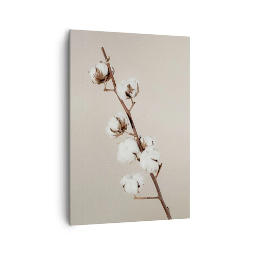 Cuadro sobre lienzo - Impresión de Imagen - Una ramita de algodón sobre un fondo beige. - 70x100cm - En la fuente de la suavidad - Decoración de pared moderna para salón y dormitorio ARTTOR