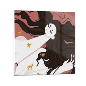 Cuadro sobre vidrio - Impresiones sobre Vidrio - Sueño de caballos dorados - 70x70 cm