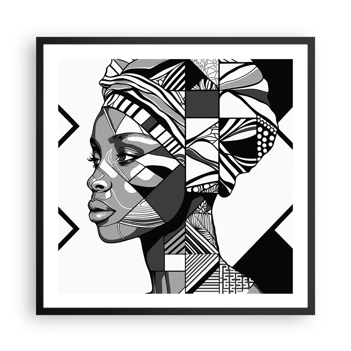 Póster en marco negro - Retrato étnico - 60x60 cm