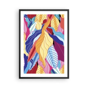 Póster en marco negro - Hojas coloridas en estilo abstracto. - 50x70cm - Desorden colorido - Decoración de pared moderna para salón y dormitorio ARTTOR