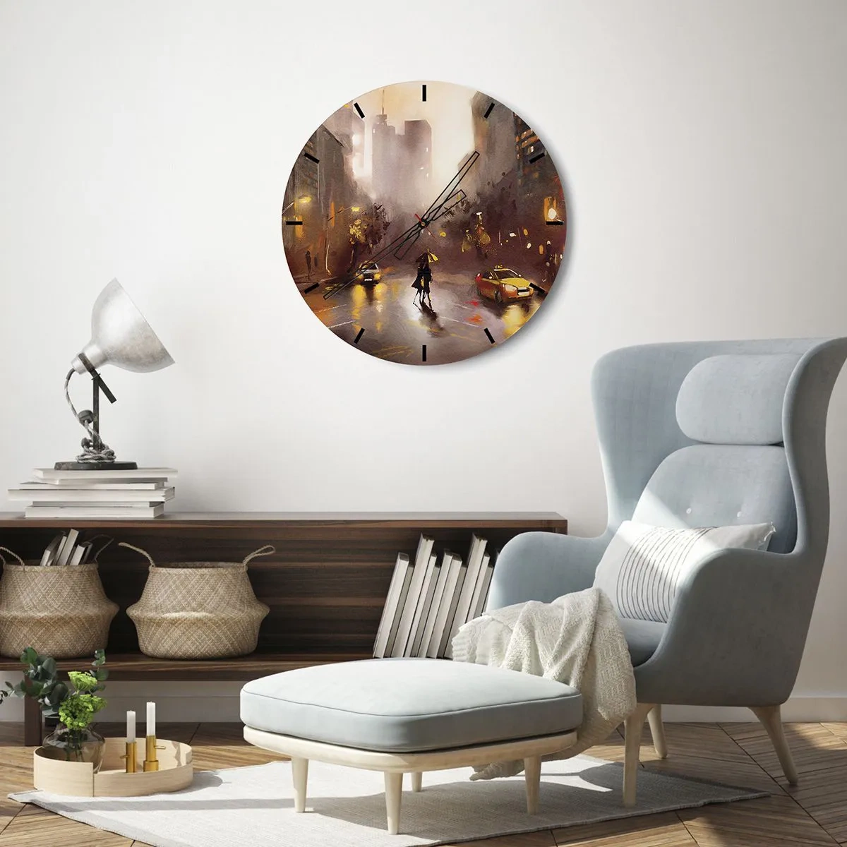 Reloj de pared - Reloj de vidrio - En las luces de Nueva York - 40x40 cm