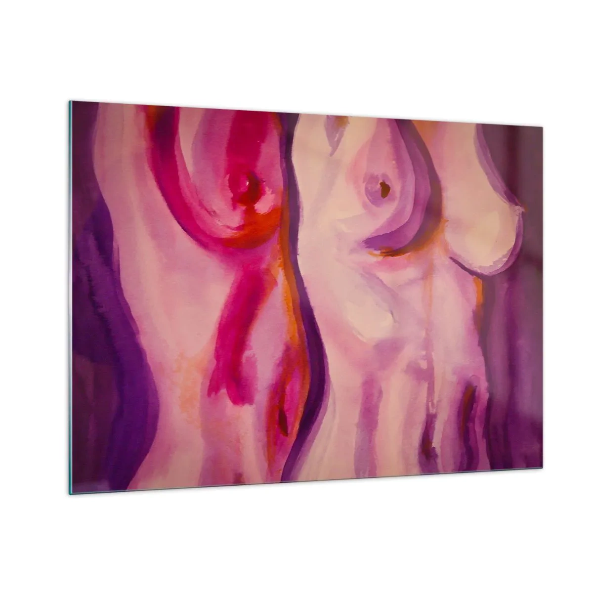 Cuadro sobre vidrio - Impresiones sobre Vidrio - Una interpretación artística de siluetas femeninas en tonos rosa y morado. - 100x70cm - Una oda a la feminidad - Decoración de pared moderna para salón y dormitorio ARTTOR