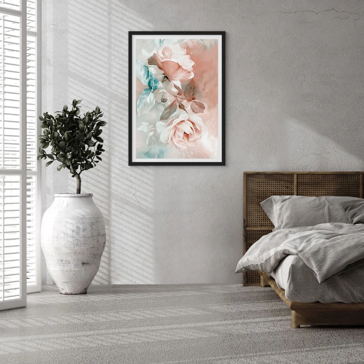 Póster en marco negro - Una composición pictórica de rosas en tonos pastel. - 50x70cm - El espíritu del romanticismo - Decoración de pared moderna para salón y dormitorio ARTTOR