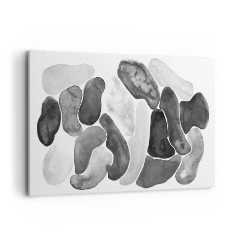 Cuadro sobre lienzo - Impresión de Imagen - Abstracción en blanco y negro con manchas irregulares sobre un fondo blanco. - 100x70cm - Abstracción pétrea - Decoración de pared moderna para salón y dormitorio ARTTOR