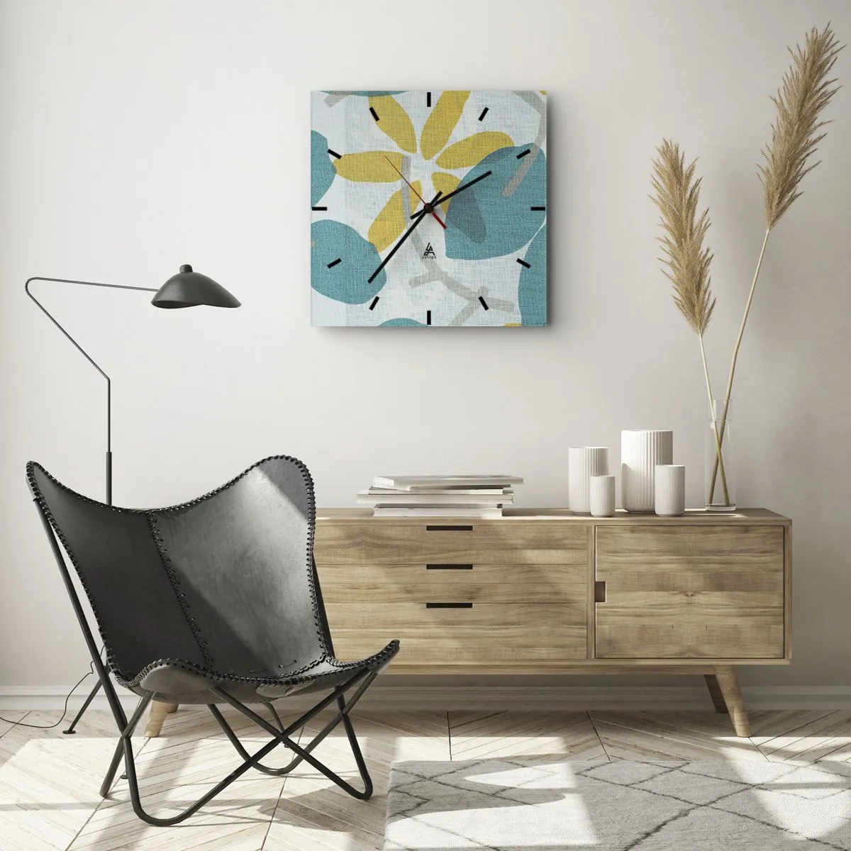 Reloj de pared - Reloj de vidrio - Entre hojas azules - 40x40 cm