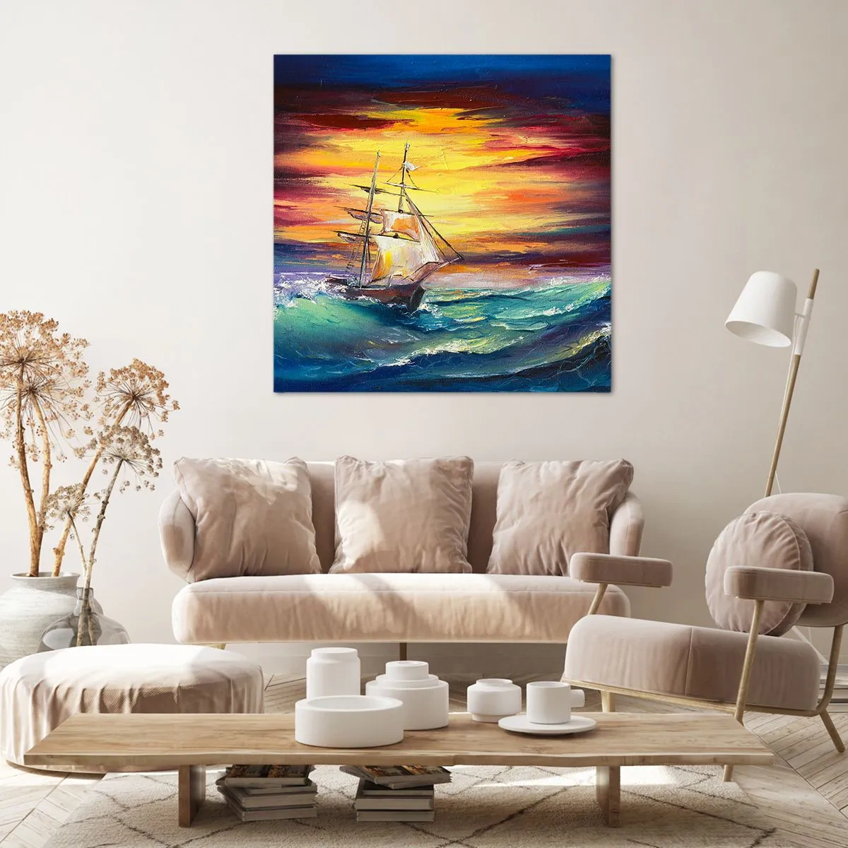 Cuadro sobre lienzo - Impresión de Imagen - Valientemente surcando las olas - 60x60 cm