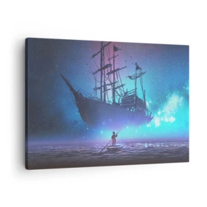 Cuadro sobre lienzo - Impresión de Imagen - Un barco fantástico contra el cielo estrellado. - 70x50cm - El encuentro con el mito del mar - Decoración de pared moderna para salón y dormitorio ARTTOR