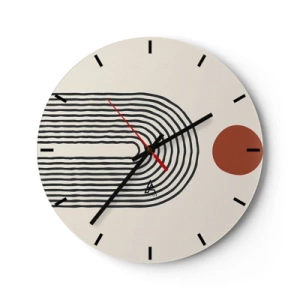 Reloj de pared - Reloj de vidrio - Abstracción geométrica con rayas y bloques de color sobre un fondo claro. - 30x30cm - Magnetismo de formas y colores - Decoración de pared moderna para salón, cocina y dormitorio ARTTOR