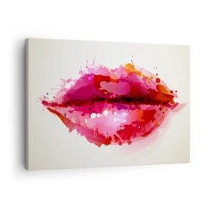 Cuadro sobre lienzo - Impresión de Imagen - Motivo abstracto de labios en tonos rosa y rojo. - 70x50cm - Un tono más rojo - Decoración de pared moderna para salón y dormitorio ARTTOR