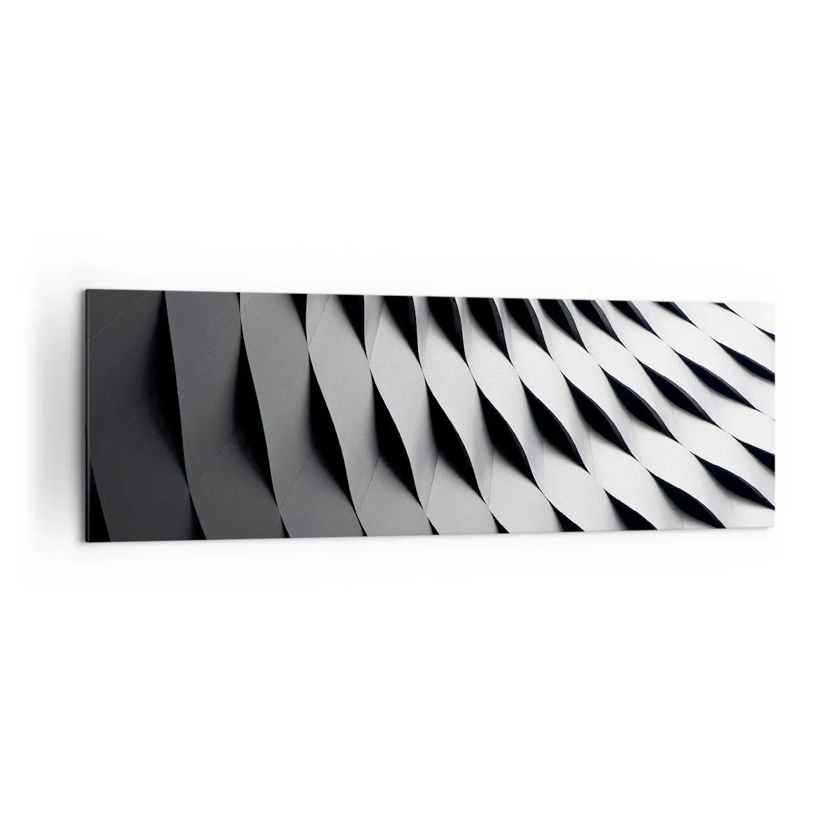 Cuadro sobre lienzo - Impresión de Imagen - Patrón geométrico abstracto en tonos blanco y negro. - 160x50cm - En la superficie de las ondas - Decoración de pared moderna para salón y dormitorio ARTTOR
