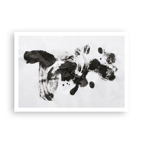 Póster - Composición abstracta de manchas negras sobre fondo blanco. - 100x70cm - ¿Un método en la locura? - Decoración de pared moderna para salón y dormitorio ARTTOR
