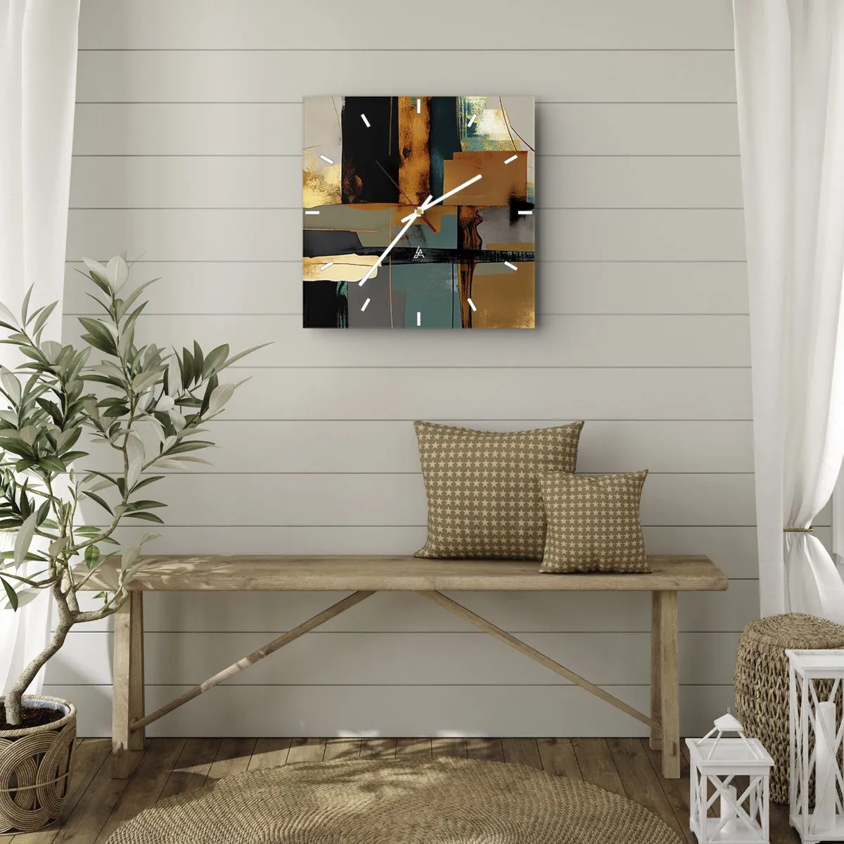 Reloj de pared - Reloj de vidrio - Abstracción: luces y sombras - 40x40 cm