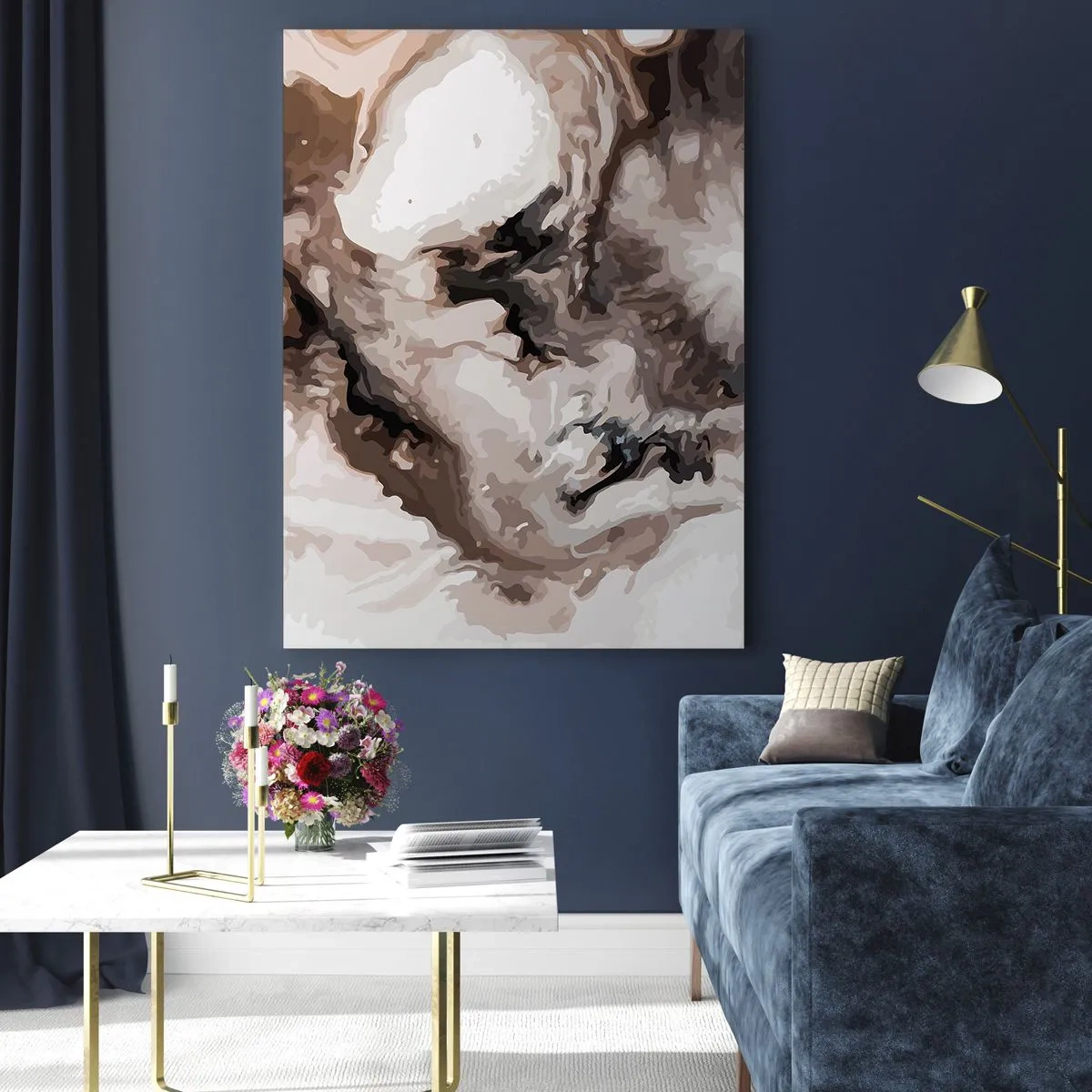 Cuadro sobre vidrio - Impresiones sobre Vidrio - Patrón abstracto en tonos marrón, beige y blanco. - 50x70cm - El nacimiento de una galaxia - Decoración de pared moderna para salón y dormitorio ARTTOR