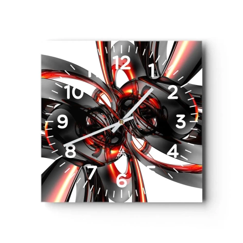 Reloj de pared - Reloj de vidrio - Movimiento en grafito y rojo - 30x30 cm