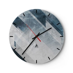 Reloj de pared - Reloj de vidrio - Las rayas geométricas en tonos grises y azul marino crean profundidad. - 30x30cm - Composición espacial - movimiento de grises - Decoración de pared moderna para salón, cocina y dormitorio ARTTOR