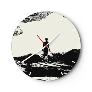 Reloj de pared - Reloj de vidrio - Silueta en blanco y negro de una mujer contra un paisaje rocoso - 30x30cm - Una nueva mirada - Decoración de pared moderna para salón, cocina y dormitorio ARTTOR