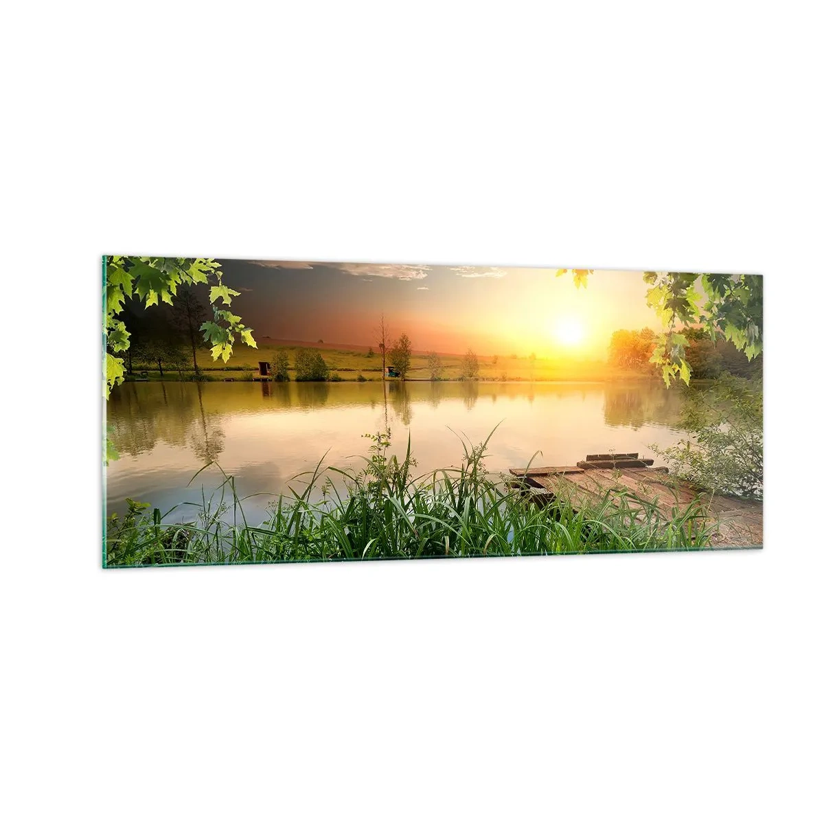 Cuadro sobre vidrio - Impresiones sobre Vidrio - Paisaje en un marco verde - 100x40 cm