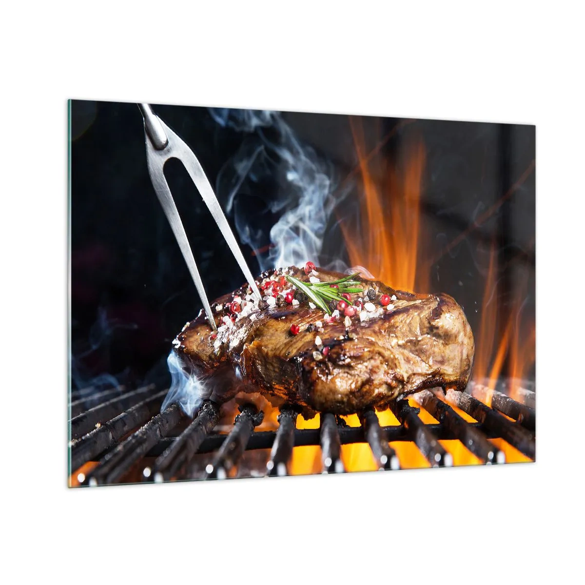 Cuadro sobre vidrio - Impresiones sobre Vidrio - Filete a la parrilla con especias a la parrilla - 100x70cm - Jugoso y fragante - Decoración de pared moderna para salón y dormitorio ARTTOR