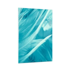 Cuadro sobre vidrio - Impresiones sobre Vidrio - Delicadas plumas turquesas en primer plano - 70x100cm - Un manto real  - Decoración de pared moderna para salón y dormitorio ARTTOR
