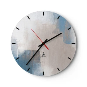Reloj de pared - Reloj de vidrio - Abstracción moderna en beige, azul y gris. - 30x30cm - Abstracción rosa tras un velo azul - Decoración de pared moderna para salón, cocina y dormitorio ARTTOR