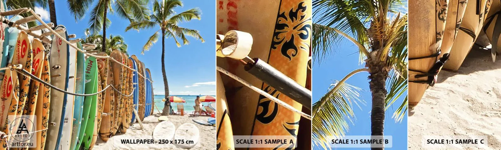 Muestra De Fotomural Standard Eco - Diversión soleada - Paisaje, Tabla de surf, Playa - 100x30 cm