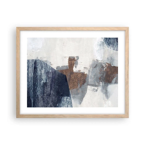Póster en marco roble claro - Formas azules y marrones - 50x40 cm
