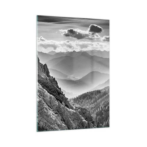 Cuadro sobre vidrio - Impresiones sobre Vidrio - Panorama de montaña en blanco y negro con vista al valle. - 50x70cm - Hasta el horizonte - Decoración de pared moderna para salón y dormitorio ARTTOR