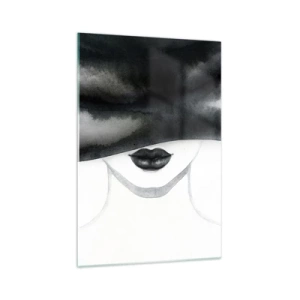 Cuadro sobre vidrio - Impresiones sobre Vidrio - Un retrato sutil de una mujer con el rostro cubierto en un estilo monocromático. - 70x100cm - Un misterio sensual - Decoración de pared moderna para salón y dormitorio ARTTOR