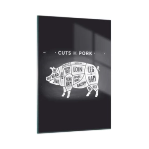 Cuadro sobre vidrio - Impresiones sobre Vidrio - Diagrama de cortes de cerdo en una pizarra - 50x70cm - Manual del carnicero - Decoración de pared moderna para salón y dormitorio ARTTOR