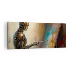 Cuadro sobre lienzo - Impresión de Imagen - Un robot pintando sobre un lienzo con un estilo artístico. - 120x50cm - Arte del futuro - Decoración de pared moderna para salón y dormitorio ARTTOR