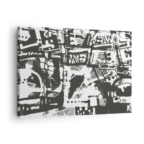 Cuadro sobre lienzo - Impresión de Imagen - Patrón retro monocromático abstracto - 70x50cm - ¿Orden o caos? - Decoración de pared moderna para salón y dormitorio ARTTOR