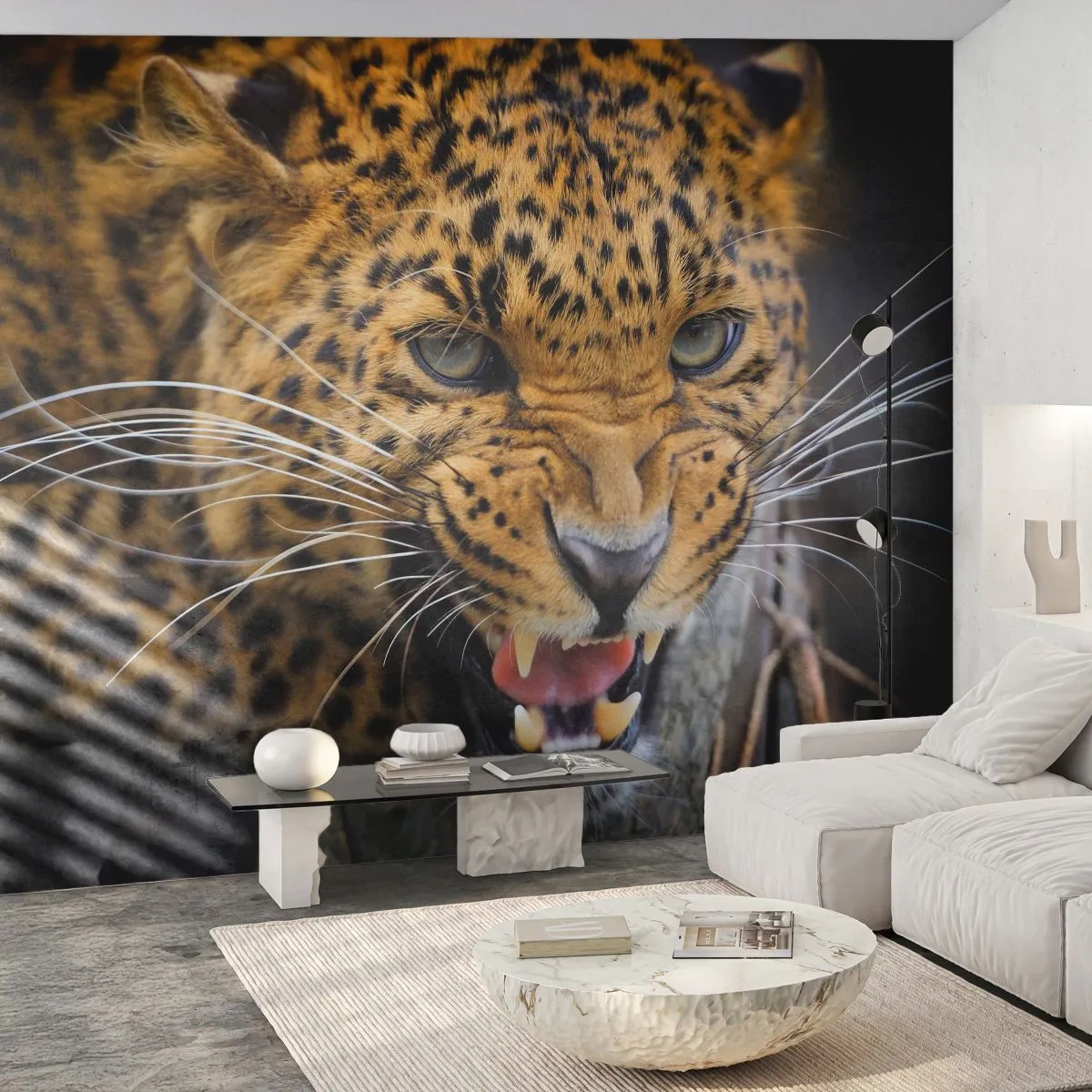 Fotomural Standard Eco - ¡Atrás, te lo advierto! - animales, leopardo, gato salvaje - 200x140 cm