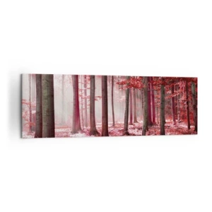 Cuadro sobre lienzo - Impresión de Imagen - Un impresionante bosque en tonos rojos con rayos de luz que penetran a través de los árboles. - 160x50cm - Rojo como el que más - Decoración de pared moderna para salón y dormitorio ARTTOR