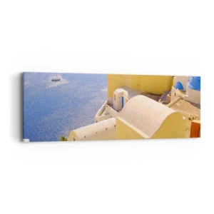 Cuadro sobre lienzo - Impresión de Imagen - Paisaje griego en blanco y azul - 90x30 cm