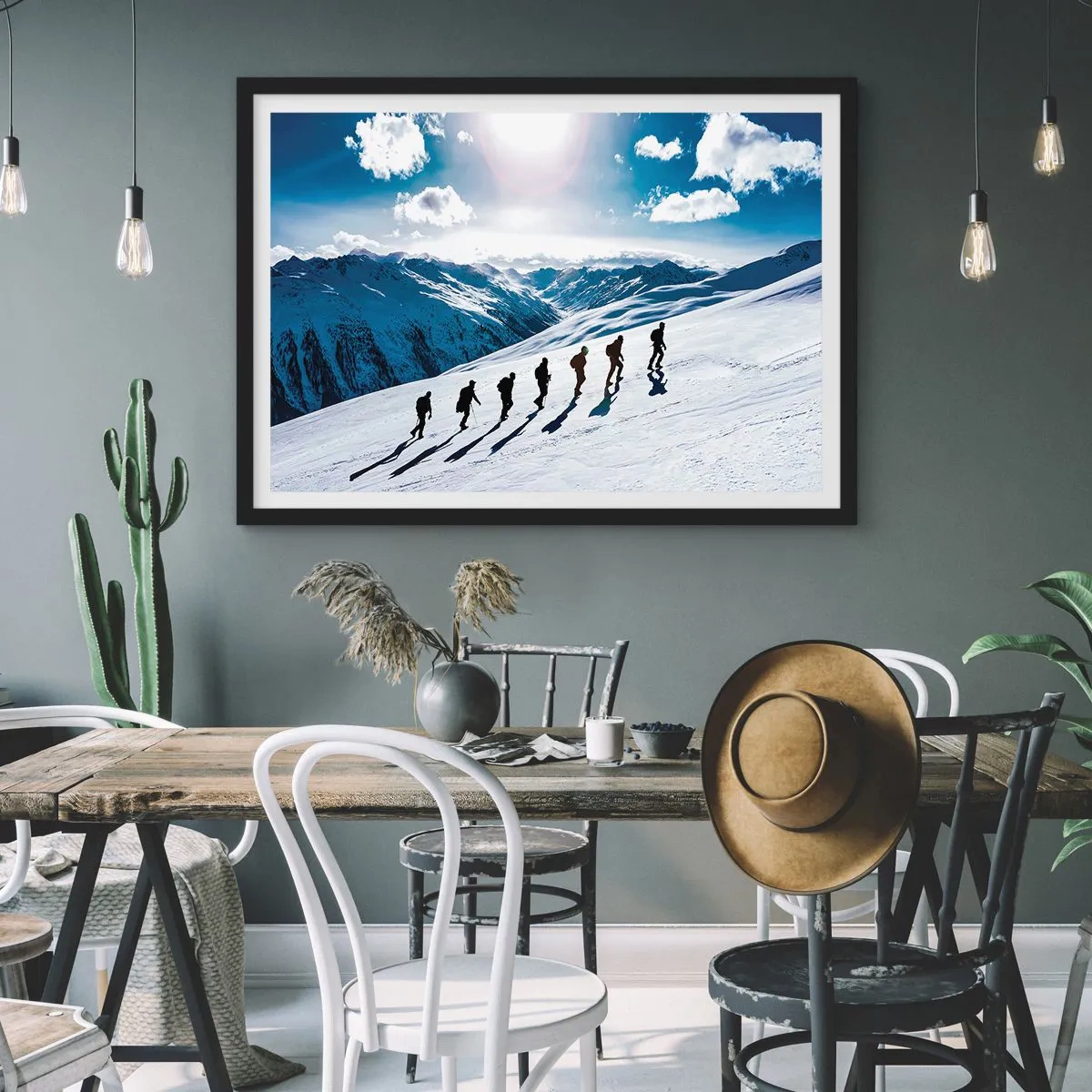 Póster en marco negro - Un grupo de montañeros subiendo una ladera nevada - 100x70cm - Equipo de conquistadores - Decoración de pared moderna para salón y dormitorio ARTTOR