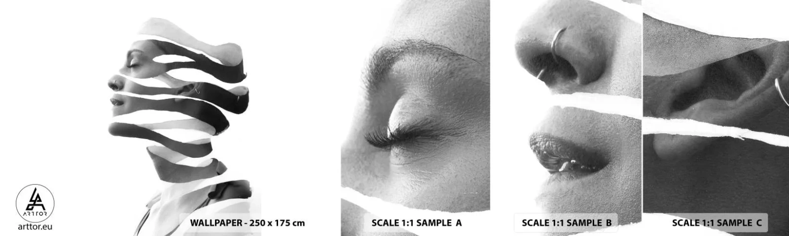 Muestra De Fotomural Standard Eco - Retrato surrealista - Abstracción, Pedazo, Mujer - 100x30 cm