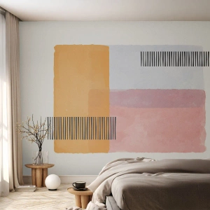 Fotomural Premium Canvas - Geometría en colores pastel con líneas sobre fondo claro. - 100x70cm - La rectitud - Decoración de pared moderna para salón y dormitorio ARTTOR