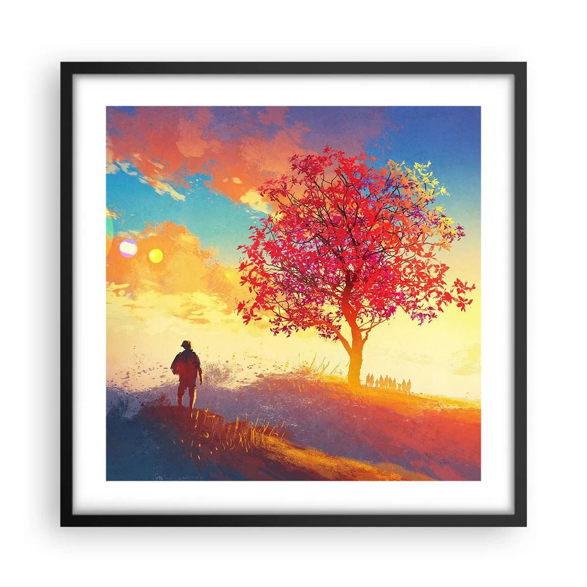 Póster en marco negro - Un peregrino en su destino - 50x50 cm