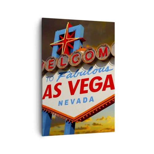 Cuadro sobre lienzo - Impresión de Imagen - El famoso cartel de Bienvenido a la fabulosa Las Vegas al atardecer - 70x100cm - Por la sonrisa del destino - Decoración de pared moderna para salón y dormitorio ARTTOR